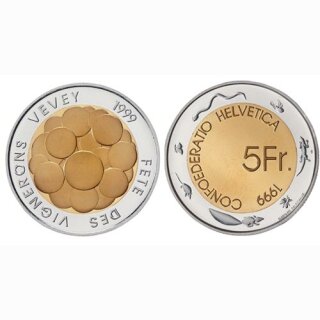 Schweiz 5 Franken 1999 B Fête des Vignerons PP