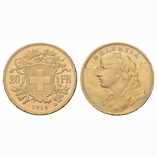 Schweiz  20 Franken  1915 B Vreneli