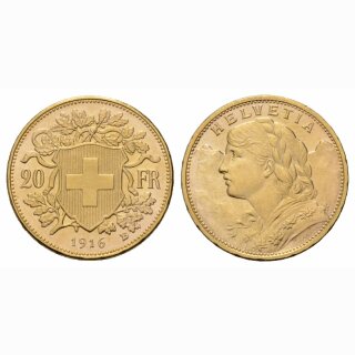Schweiz  20 Franken  1916 B Vreneli