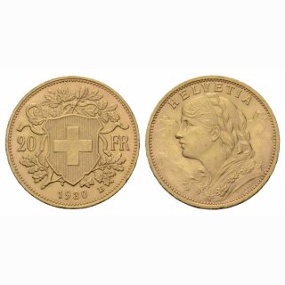 Schweiz  20 Franken  1930 B Vreneli