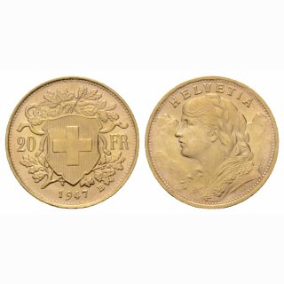 Schweiz  20 Franken  1947 B Vreneli