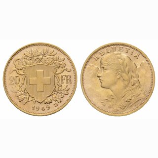 Schweiz  20 Franken  1949 B Vreneli