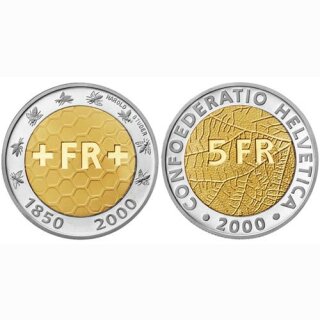 Schweiz 5 Franken 2000 B 150 Jahr Schweizer Franken PP