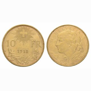Schweiz 10 Franken  1913 B Vreneli