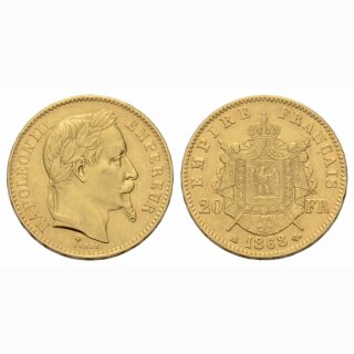 Frankreich 20 Francs  1863 BB Napoleon III