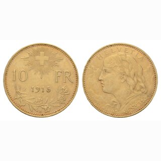 Schweiz 10 Franken 1915 B Goldvreneli