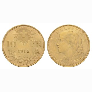 Schweiz 10 Franken 1915 B Goldvreneli