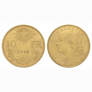 Schweiz 10 Franken 1915 B Goldvreneli