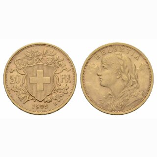 Schweiz 20 Franken  1902 B Goldvreneli