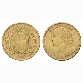 Schweiz 20 Franken 1913 B Goldvreneli