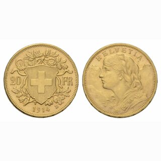 Schweiz 20 Franken 1914 B Goldvreneli