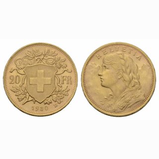 Schweiz 20 Franken 1930 B Goldvreneli