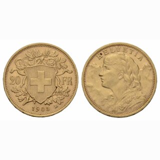 Schweiz 20 Franken  1903 B Vreneli