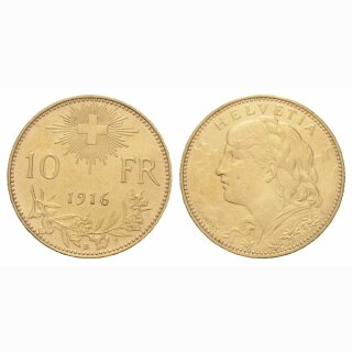 Schweiz 10 Franken  1916 B Goldvreneli