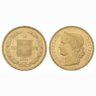 Schweiz 20 Franken 1891 B Helvetia