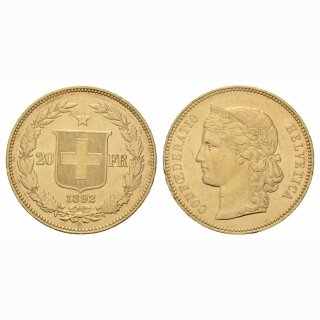Schweiz 20 Franken 1892 B Helvetia