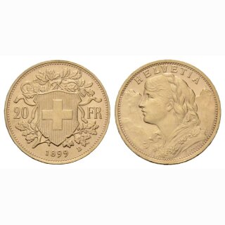Schweiz 20 Franken 1899 B Goldvreneli