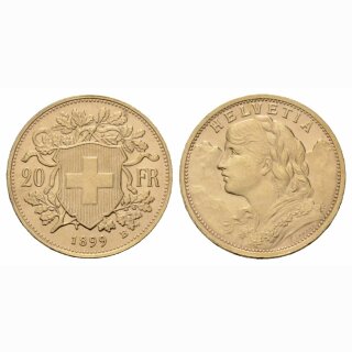 Schweiz 20 Franken 1899 B Goldvreneli