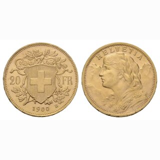 Schweiz 20 Franken 1900 B Goldvreneli
