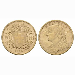 Schweiz 20 Franken 1902 B Goldvreneli