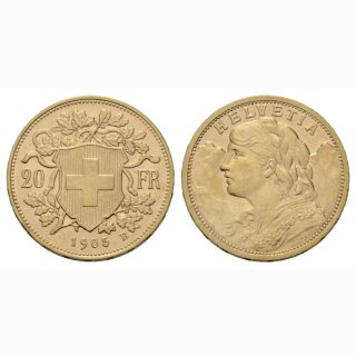Schweiz 20 Franken 1905 B Goldvreneli