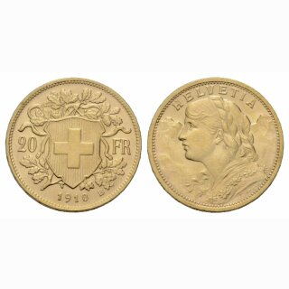 Schweiz 20 Franken 1910 B Goldvreneli