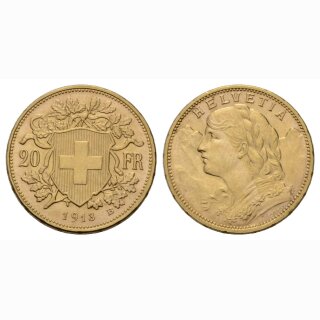 Schweiz 20 Franken 1913 B Goldvreneli