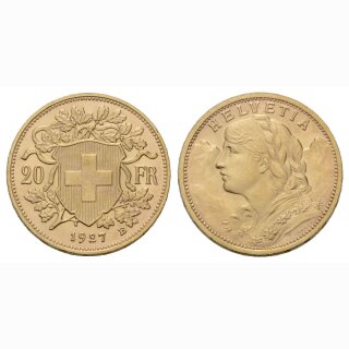 Schweiz 20 Franken 1927 B Goldvreneli