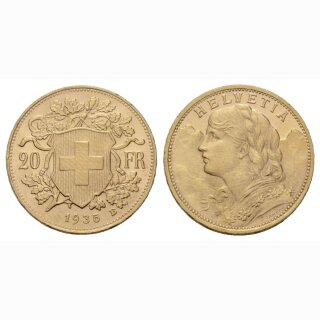 Schweiz 20 Franken 1935 B Goldvreneli