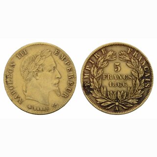 Frankreich 5 Francs  1866 A Napoleon III Kranz