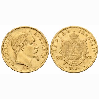 Frankreich 20 Francs  1866 A Napoleon II Kranz