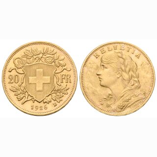 Schweiz 20 Franken  1926 B Goldvreneli