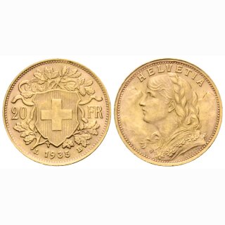 Schweiz 20 Franken 1935 LB Abart 21 Sterne