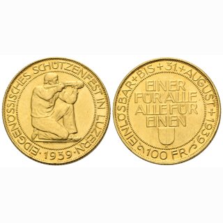Schweiz 100 Fanken 1939 B Schützenfest Luzern
