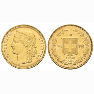 Schweiz 20 Franken 1893 poliert