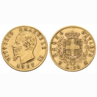 Italien 20 Lire  1867 Emanuele II