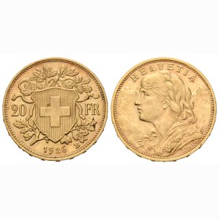 Schweiz 20 Franken 1926 B Vreneli