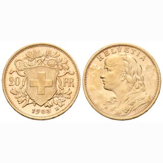 Schweiz 20 Franken 1903 B Vreneli