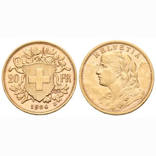 Schweiz 20 Franken 1904 B Vreneli