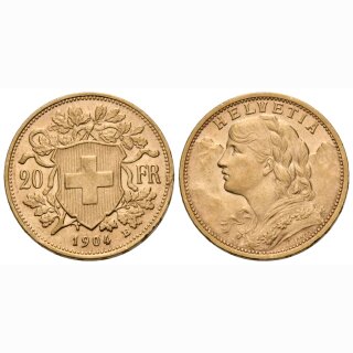 Schweiz 20 Franken 1904 B Vreneli