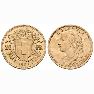 Schweiz 20 Franken 1907 B Vreneli