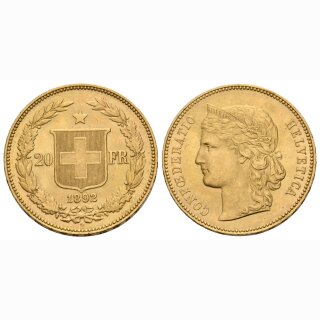 Schweiz 20 Franken 1892 B Vreneli