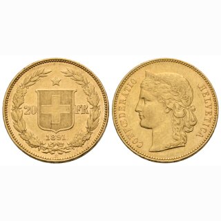 Schweiz 20 Franken 1891 B Vreneli