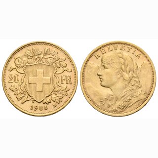 Schweiz 20 Franken  1904 B Goldvreneli