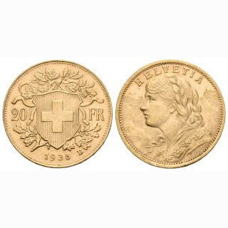 Schweiz 20 Franken  1935 B Goldvreneli