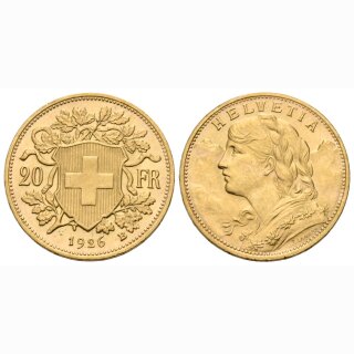 Schweiz 20 Franken  1926 B Goldvreneli