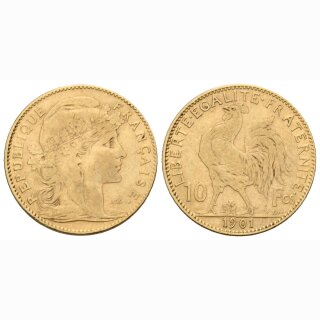Frankreich  10 Francs 1901 Coq