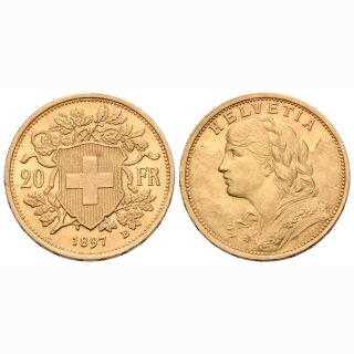 Schweiz 20 Franken 1897 B Goldvreneli