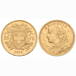 Schweiz 20 Franken 1898 B Goldvreneli