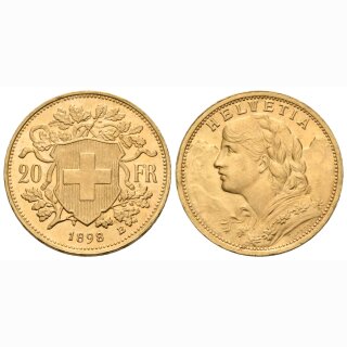 Schweiz 20 Franken 1898 B Goldvreneli